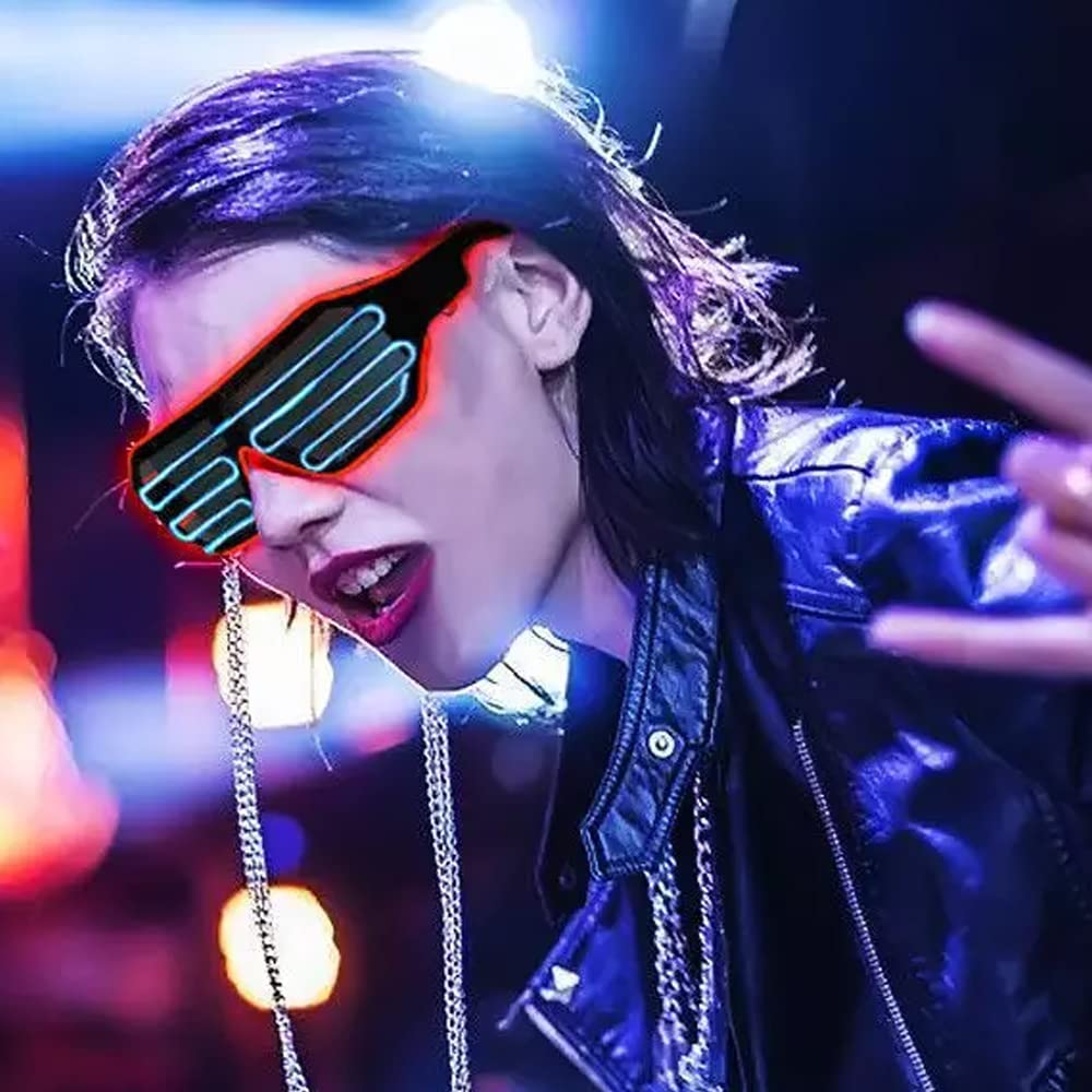 PATPAT Party Glasses, Light Up Flashing Shutter Neon Glasses, Two-Tone Glasses Glow in The Dark for Rave Party, Halloween, Christmas, 3 Light Modes (Red- Blue) PATPAT Party Glasses, Light Up Flashing Shutter Neon Glasses, Two-Tone Glasses Glow in The Dark for Rave Party, Halloween, Christmas, 3 Light Modes (Red- Blue)